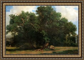 Alexandre Framed Paintings - Oak Trees by Alexandre Calame