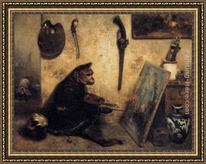The Painter's Honeymoon Framed Paintings - The Monkey Painter by Alexandre-Gabriel Decamps