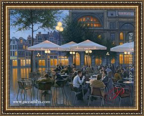 Evening Mood Framed Paintings - Evening Cafe by Alexei Butirskiy