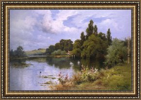 Mill on The Thames, Mapledurham Framed Paintings - A Reach at the Thames Above Goring by Alfred de Breanski