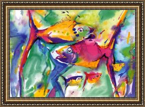 Colorful Impasto Framed Paintings - Colorful Fish by Alfred Gockel
