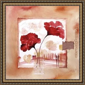 American Hearts II Framed Paintings - Hearts & Flowers I by Alfred Gockel