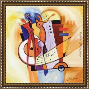 Town Square Framed Paintings - Jazz on the Square by Alfred Gockel