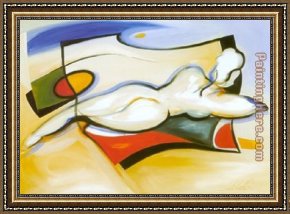 Beach Skyline Framed Paintings - Nude On Beach by Alfred Gockel