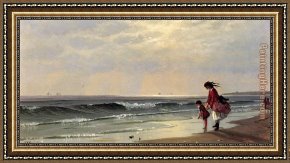 Thompson Framed Paintings - At the Shore by Alfred Thompson Bricher
