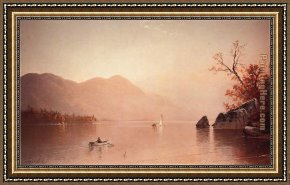 Thompson Framed Paintings - Autumn Mist Lake George New York by Alfred Thompson Bricher