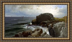 Thompson Framed Paintings - Castle Rock Marblehead by Alfred Thompson Bricher