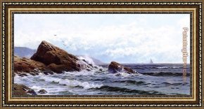 Thompson Framed Paintings - Crashing Waves by Alfred Thompson Bricher