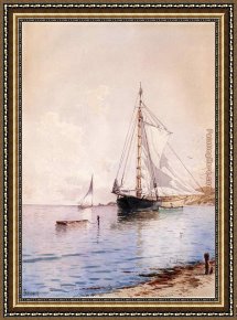 The Main Attraction Framed Paintings - Drying the Main at Anchor by Alfred Thompson Bricher