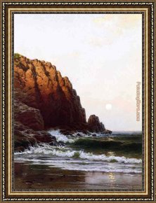 Thompson Framed Paintings - Moonrise Coast of Maine by Alfred Thompson Bricher