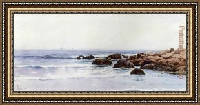 Thompson Framed Paintings - Sailboats off a Rocky Coast by Alfred Thompson Bricher