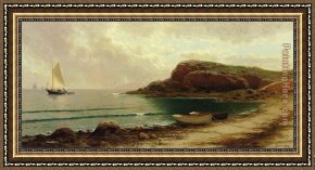 Thompson Framed Paintings - Seascape with Dories and Sailboats by Alfred Thompson Bricher