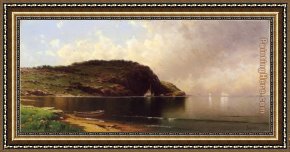 Thompson Framed Paintings - Seascape with Dory and Sailboats by Alfred Thompson Bricher