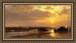 Thompson Framed Paintings - Seascape with Sunset by Alfred Thompson Bricher