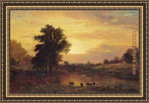 The Clove Catskills Framed Paintings - Sunset in the Catskills by Alfred Thompson Bricher
