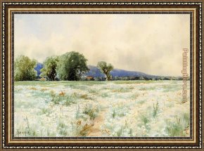 Thompson Framed Paintings - The Daisy Field by Alfred Thompson Bricher