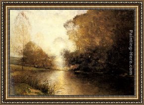 Landscape with Figure Framed Paintings - A Moonlit River Landscape with a Figure by Alfred Wahlberg