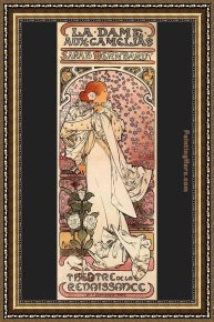 Le Bassin Aux Nympheas Framed Paintings - La Dame aux Camelias by Alphonse Maria Mucha