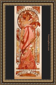 Under The Stars Framed Paintings - Moet and Chandon White Star by Alphonse Maria Mucha