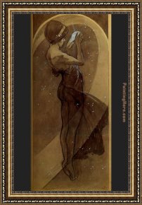 Under The Stars Framed Paintings - North Star by Alphonse Maria Mucha