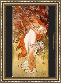 Promise of Spring Framed Paintings - Spring by Alphonse Maria Mucha