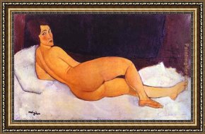 Nude on a Sofa Framed Paintings - Nude Looking over Her Right Shoulder by Amedeo Modigliani