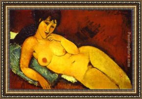 Blue Nude I 1952 Framed Paintings - Nude on a Blue Cushion by Amedeo Modigliani
