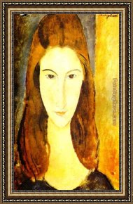 Portrait Framed Paintings - Portrait of Jeanne Hebuterne 2 by Amedeo Modigliani