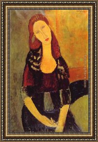 Portrait Framed Paintings - Portrait of Jeanne Hebuterne by Amedeo Modigliani