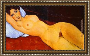 Nude on a Sofa Framed Paintings - Reclining Nude by Amedeo Modigliani