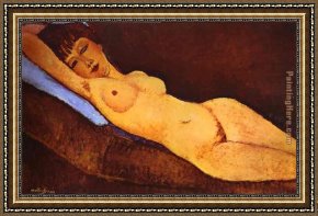 Blue Nude I 1952 Framed Paintings - Reclining Nude with Blue Cushion by Amedeo Modigliani