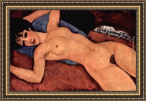 Nude on a Sofa Framed Paintings - Red Nude by Amedeo Modigliani