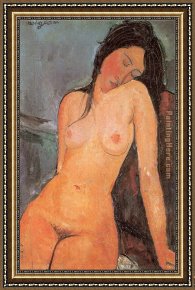 Nude on a Sofa Framed Paintings - Seated Nude by Amedeo Modigliani