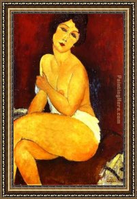 The Seated Nude Framed Paintings - Seated Nude on Divan by Amedeo Modigliani
