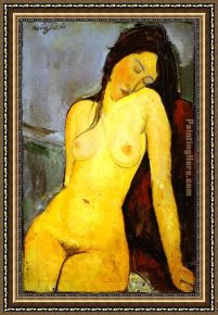 Nude on a Sofa Framed Paintings - the Seated Nude by Amedeo Modigliani
