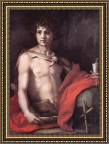 El Bano Del Caballo [the Horse's Bath] Framed Paintings - St. John the Baptist by Andrea del Sarto