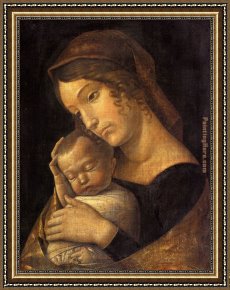 Four Children with a Basket of Fruit Framed Paintings - Madonna with Sleeping Child by Andrea Mantegna