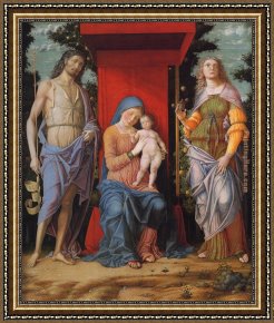 St John The Baptist Framed Paintings - Virgin and child with the Magdalen and St John the Baptist by Andrea Mantegna