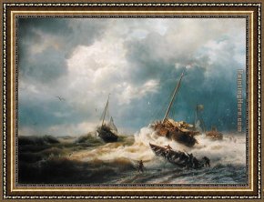 Peace in The Midst of The Storm Framed Paintings - Ships in a Storm on the Dutch Coast 1854 by Andreas Achenbach