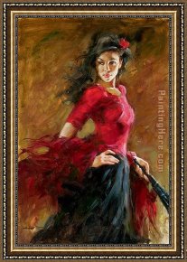 Crimson Dancer Framed Paintings - The Fan Dancer by Andrew Atroshenko