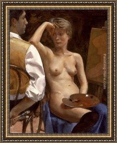 Rest Framed Paintings - Artist and Model at Rest I by Andrew Sterrett Conklin