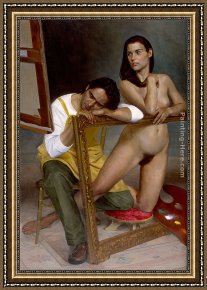 Interior Model Reading Framed Paintings - Artist and Model IV by Andrew Sterrett Conklin