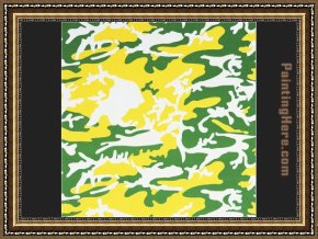 Calla-green Framed Paintings - Camouflage green yellow white by Andy Warhol