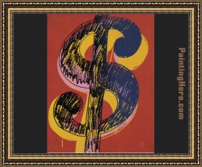 The Sign Painter [detail] Framed Paintings - dollar sign black and yellow on red by Andy Warhol