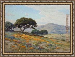 Poppies Framed Paintings - California Lupines and Poppies by Angel Espoy