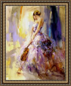 Anna Razumovskaya Framed Paintings - flirting With A Violin by Anna Razumovskaya
