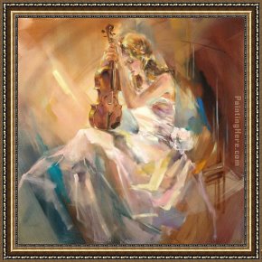 Anna Razumovskaya Framed Paintings - Romance with a Violin by Anna Razumovskaya