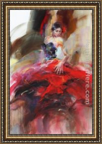Anna Razumovskaya Framed Paintings - Scarlet Salsa by Anna Razumovskaya