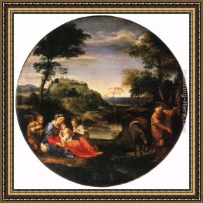 Rest Framed Paintings - Rest on Flight into Egypt by Annibale Carracci