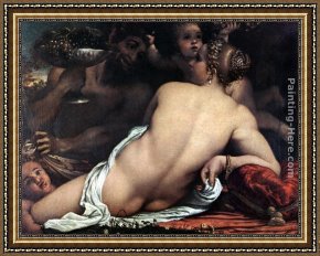 Cupid Framed Paintings - Venus with a Satyr and Cupids by Annibale Carracci